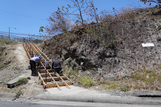 Stairs in construction along road in Costa Rica.