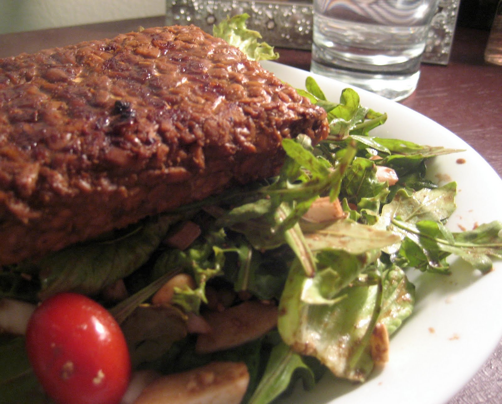 Guerilla Kitchen Marinated, Grilled Tempeh Steak & Green Salad