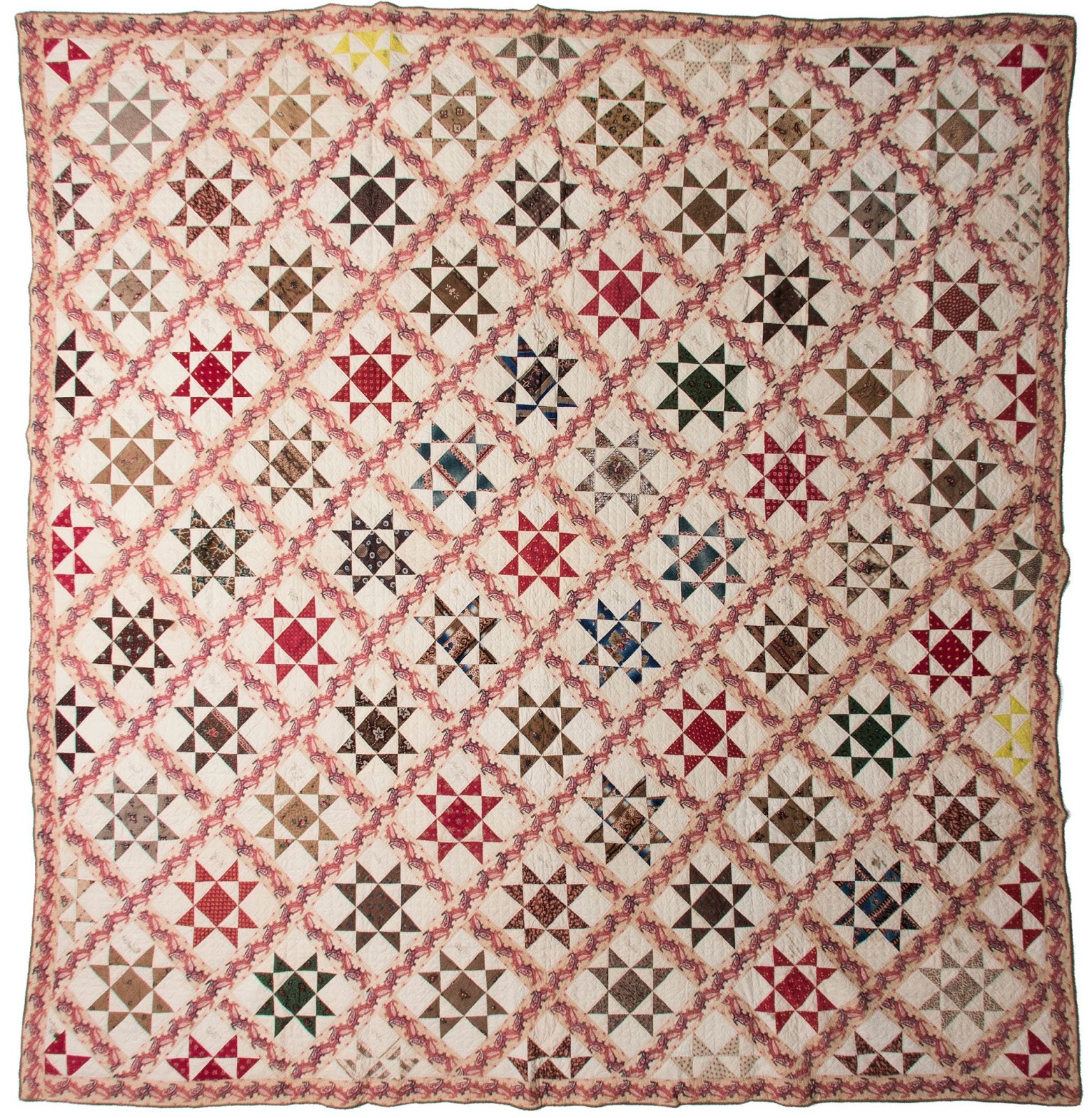 Textile Time Travels 1840s Antique Signature Quilt Star Quilt New