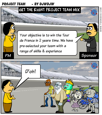 Establishing a good Project team with the right mix of skills, experience and structure