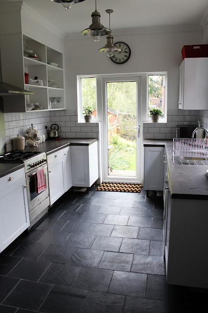 The finished result after laying our slate tiles in the kitchen.