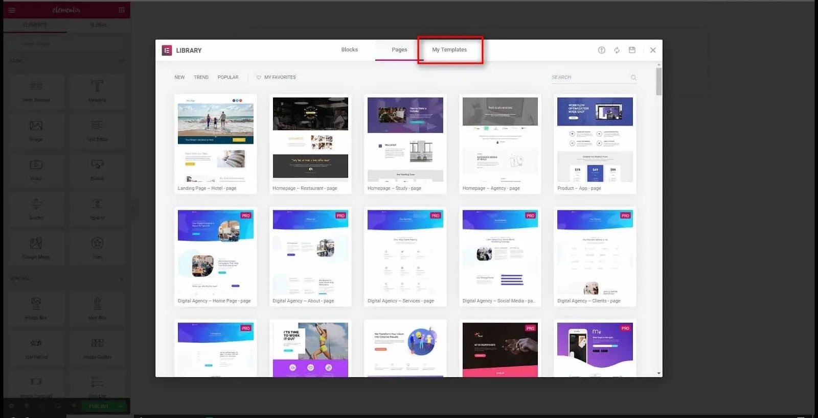 See my template organized template list