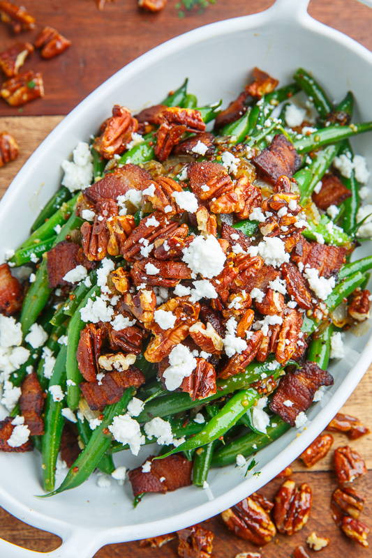 Maple Dijon Green Beans with Bacon, Candied Pecans and Goat Cheese on ...