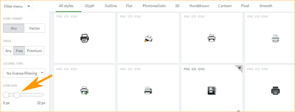 PrintFriendly - Selección de botón con Iconfinder