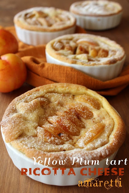 yellow plum tart with ricotta cheese and amaretti