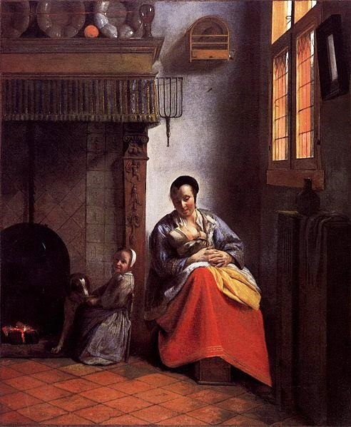 Paintings By Pieter de Hooch: A Woman Nursing an Infant with a Child ...