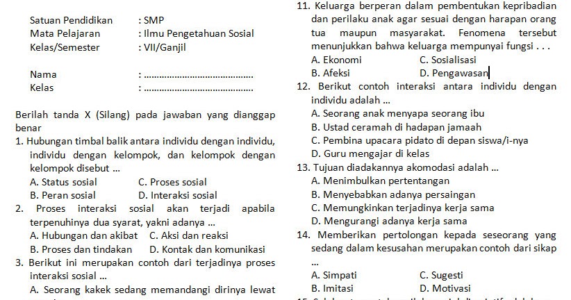 Contoh Soal Ips Kelas 7 Semester 2 Bab 2