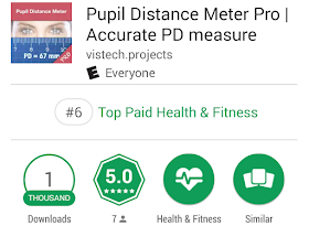 Pupil Distance Meter Pro ranked #6  in top paid Health and Fitness