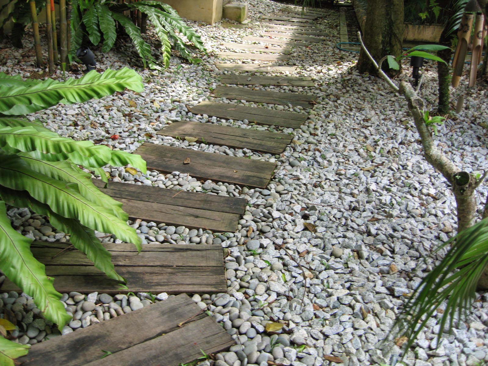 Plants, potteries and gardening products: Stepping stone in a garden