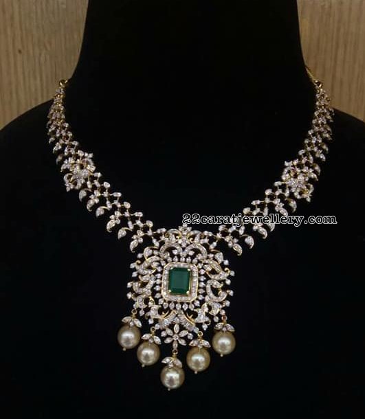 Diamond Emerald Glitter Necklaces - Jewellery Designs