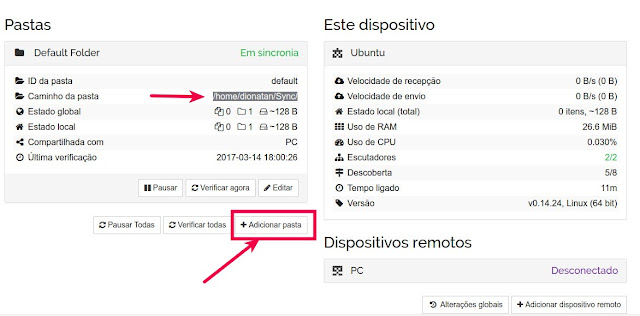Pasta compartilhada no Syncthing Pasta compartilhada no Syncthing