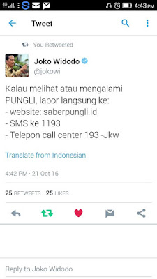 Twit sapu bersih pungli dari Presiden Jokowi.