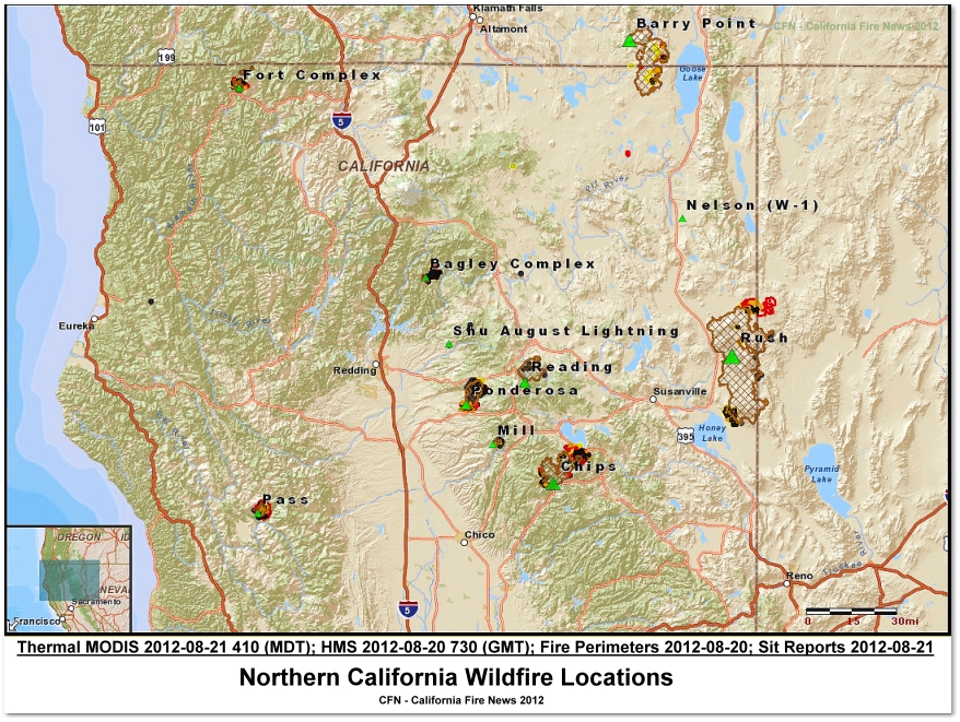 CFN CALIFORNIA FIRE NEWS CAL - Northern California Wildfire Map 8 21 12 1