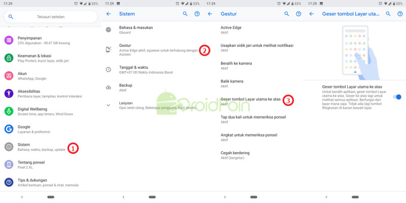 cara beralih ke navigasi gesture android pie