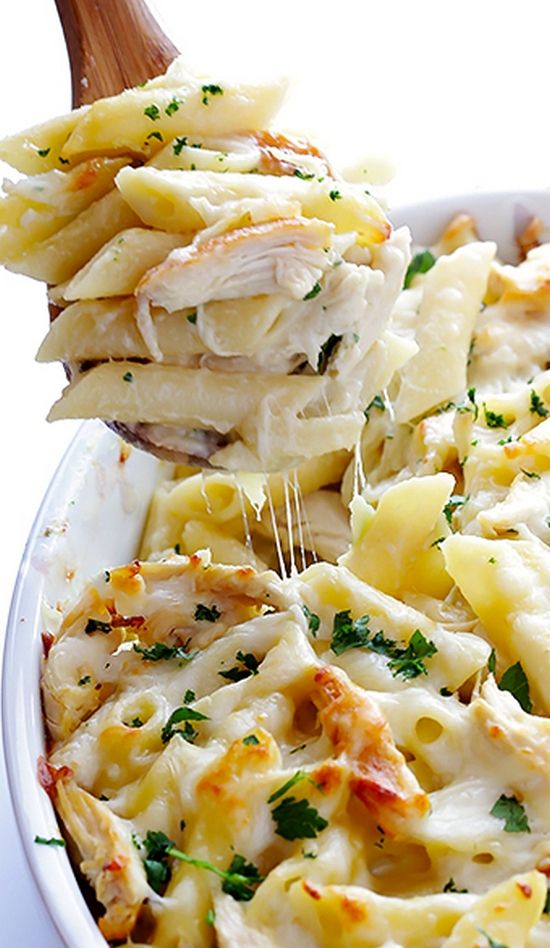 This Chicken Alfredo Baked Ziti recipe is made with a lightened-up alfredo sauce, and is always so comforting and delicious. See notes above for possible ingredient variations.