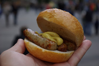 Nürnberger Bratwurst on bun by Jane Ricloebe