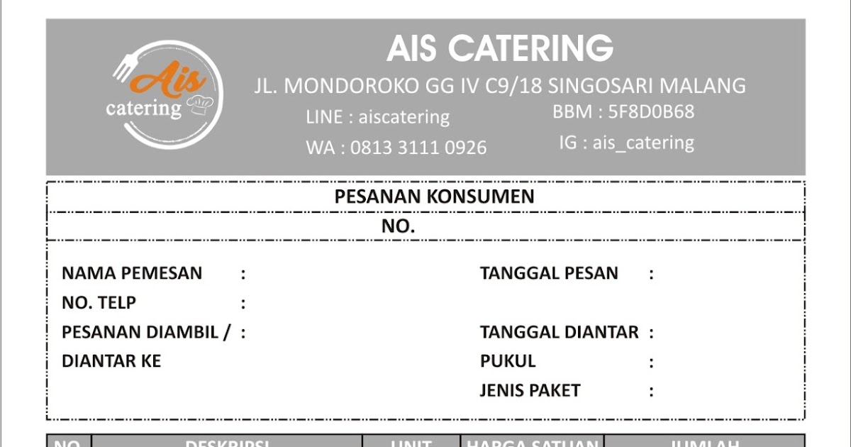 Contoh Nota Catering Word