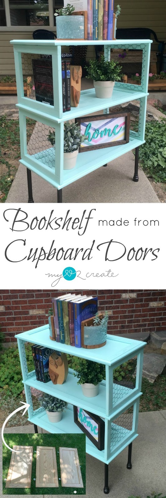 Make a beautiful and unique Bookshelf from Cupboard Doors, the perfect repurposed project for your home.  Follow this picture tutorial to learn how at MyLove2Create.