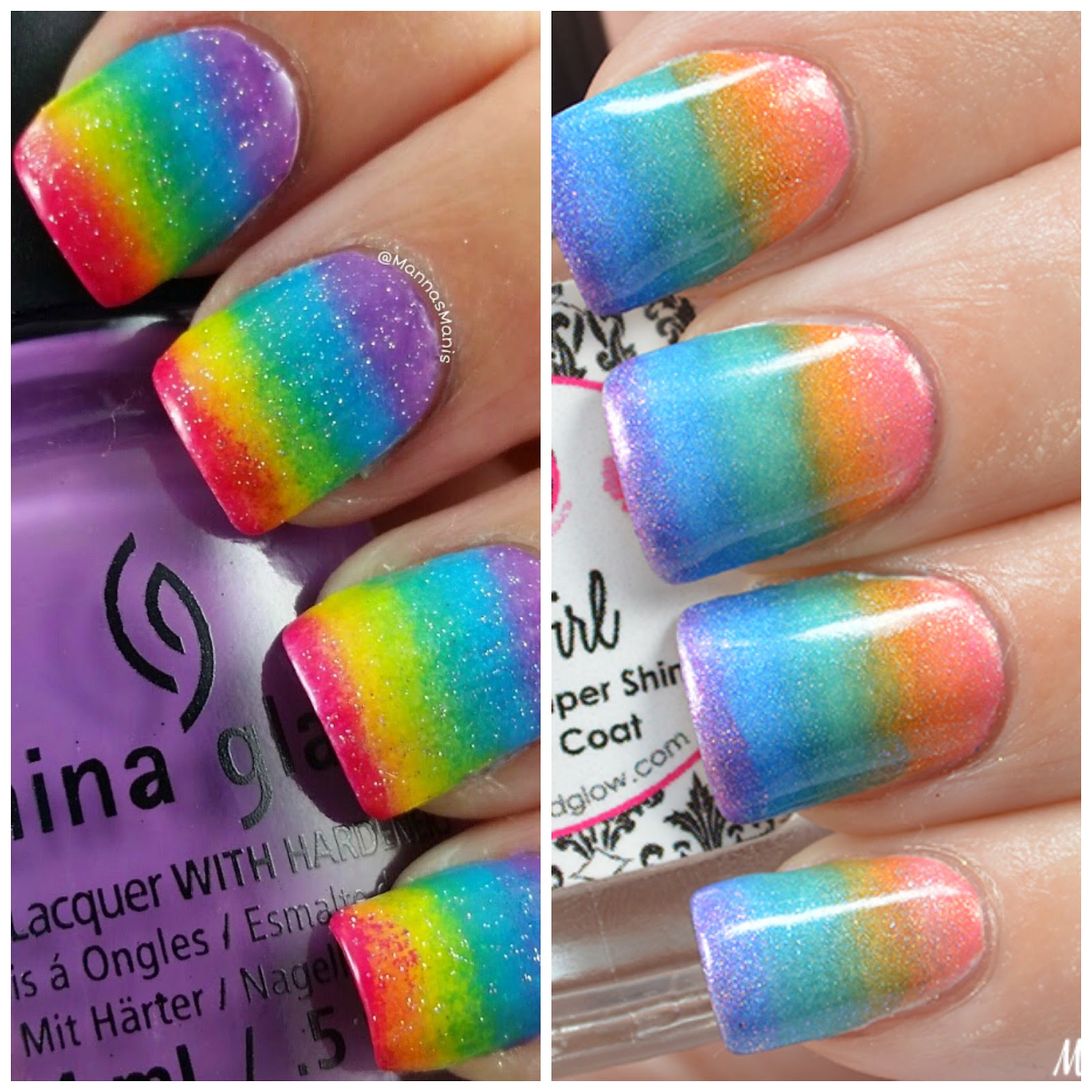 Holographic rainbow gradient nail art