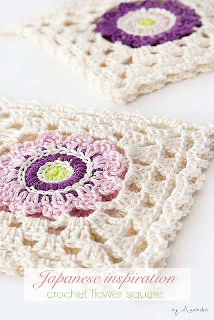 Japanese inspiration crochet square motif by Anabelia Craft Design