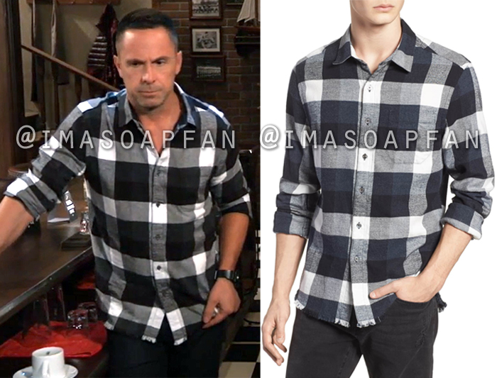 Julian Jerome, William deVry, Black and White Buffalo Check Flannel Shirt, General Hospital, GH