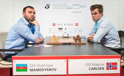 Ronde 9 : Shakhriyar Mamedyarov s'impose face au Norvégien Magnus Carlsen - Photo © Lennart Ootes Ronde 9 : Shakhriyar Mamedyarov s'impose face au Norvégien Magnus Carlsen - Photo © Lennart Ootes