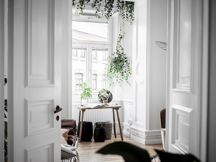 A White Swedish Home With An Intriguing Hanging Plant!