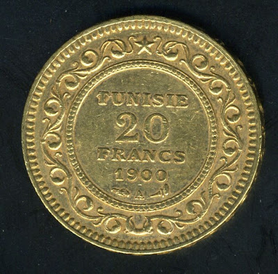 Gold Tunisian coins 20 francs