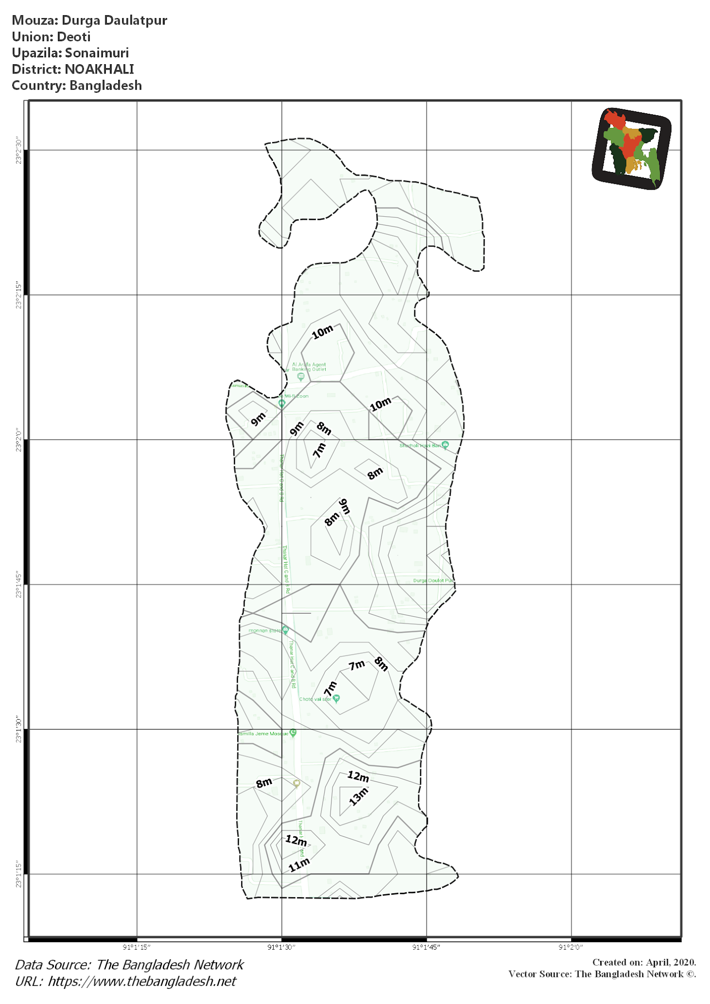 Map of Durga Daulatpur Mouza of Sonaimuri Upazila, NOAKHALI, Bangladesh.