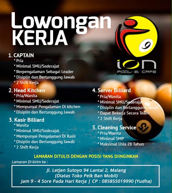 Loker Lowongan Kerja Ion Pool Cafe Tempat Billiard Di Malang Terbaru Bulan Januari Dan Februari 2019 Kpop Squad Media All About K Pop And Intermezzo