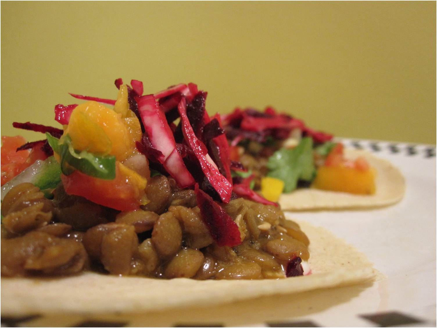 Edible biology Spiced lentil tacos with fresh salsa, fresh corn