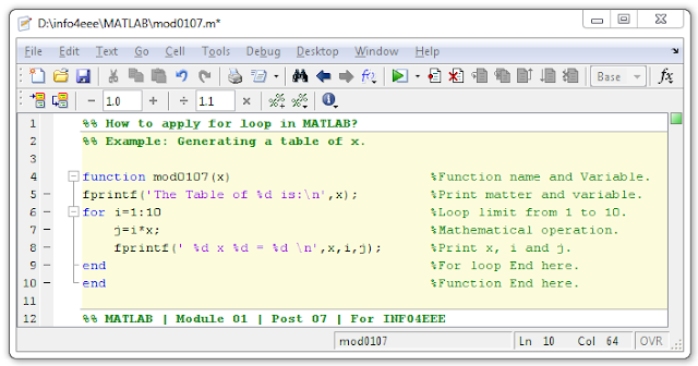 How To Apply FOR LOOP in MATLAB - INFO4EEE