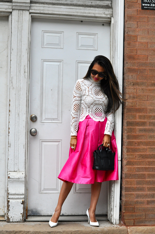 White Lace & Pink Midi - Red Soles and Red Wine