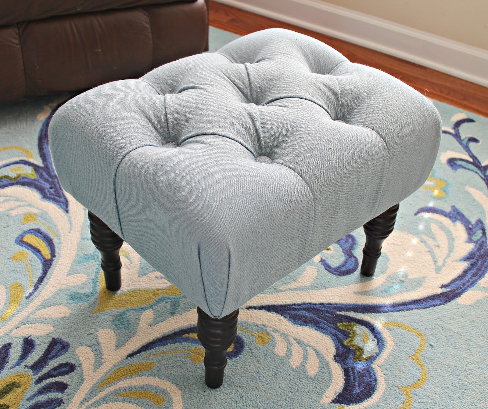carolina on my mind Living Room Makeover Part 2 (Tufted Ottoman)