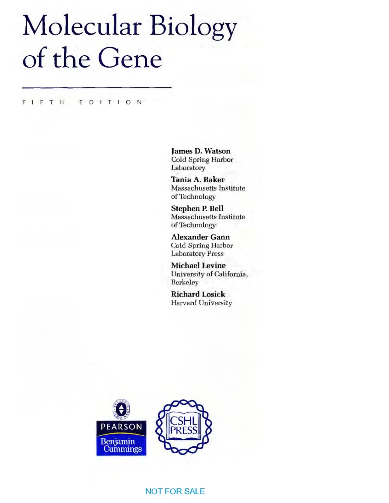 Molecular Biology Of The Gene Watson 5th Edition Pdf