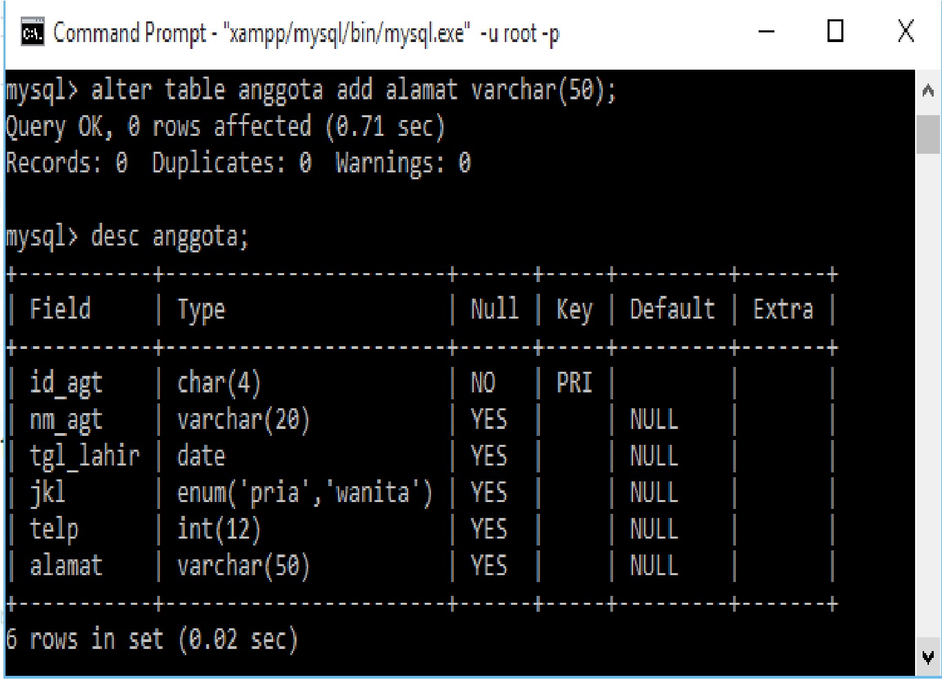 Cara membuat database dan mengoperasikan MYSQL di CMD (command prompt)