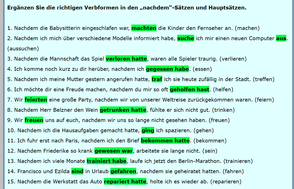 Deutsch B1.2: Nachdem - Regeln