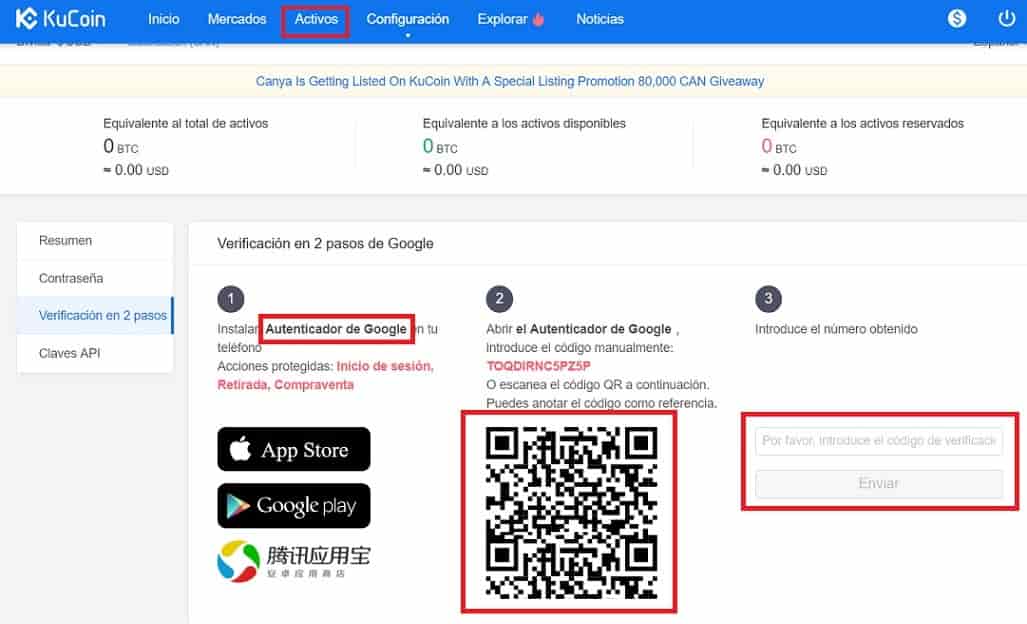 2FA autenticación cuenta kucoin seguridad cuenta kucoin