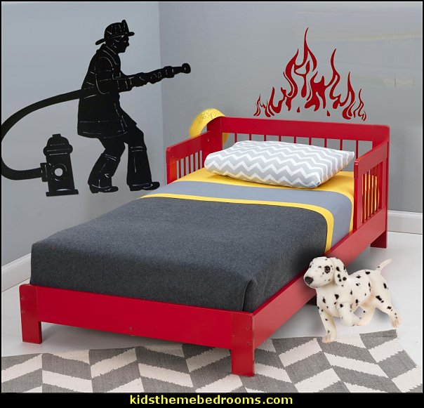 fire truck bedroom decor - Firefighter bedding - fireman bedding - fire truck bedroom decorating ideas - flames bedding - Fire Engine Beds - Fire truck bedrooms - dalmatian theme bedrooms