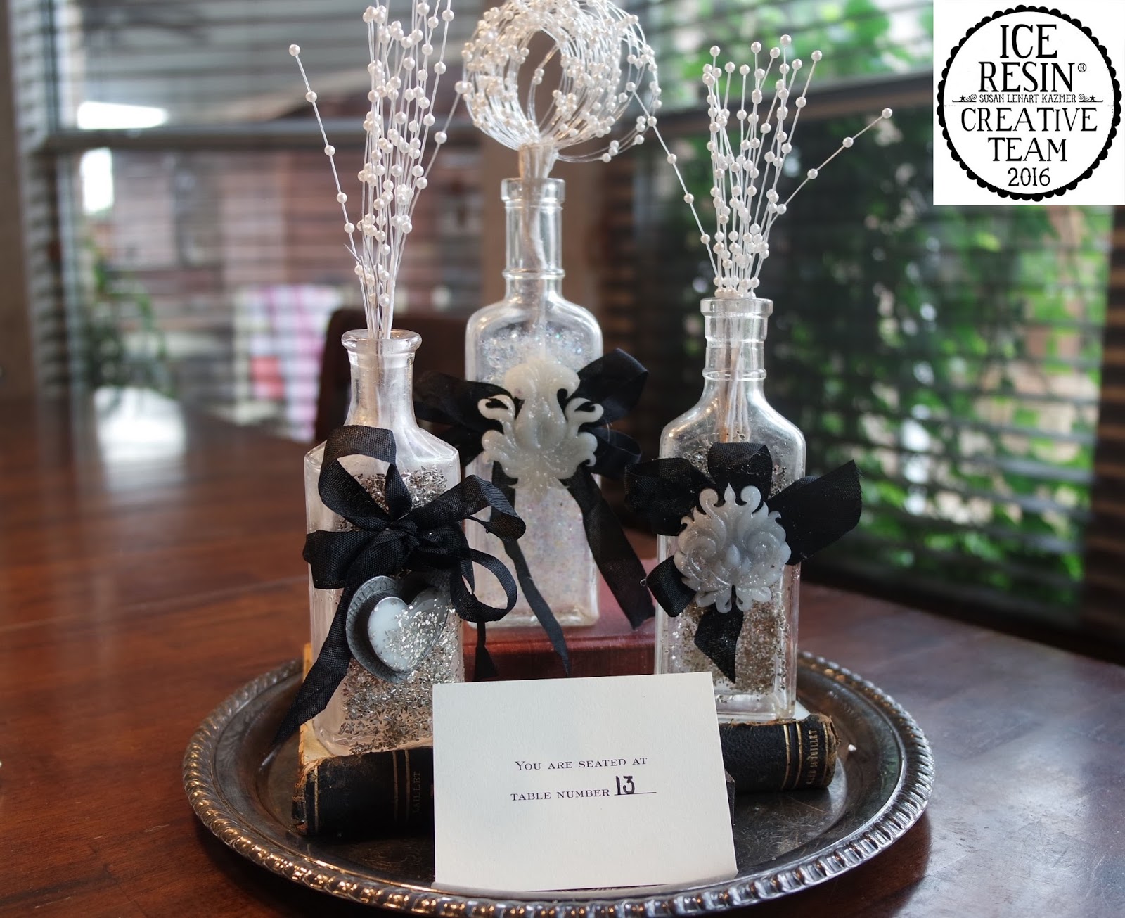 Wishblooms Classic Centerpieces with ICE Resin®, vintage bottles and