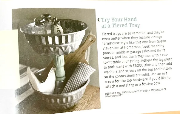Vintage tiered tray featured in Farmhouse Style Magazine