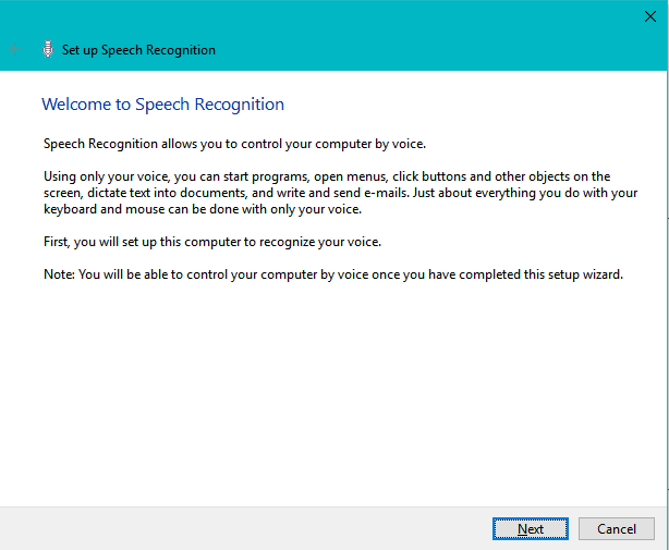 set up speech recognition Windows 10