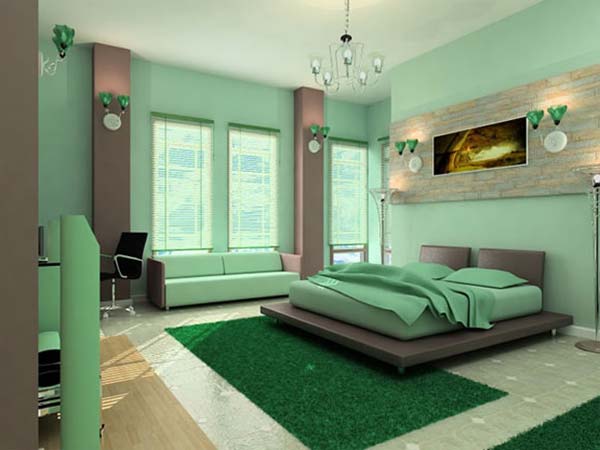 interior design bedroom color, green bedroom create impression that