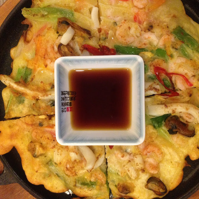 Jeon Seafood Pancake at Sarangchae restaurant in Nottingham.