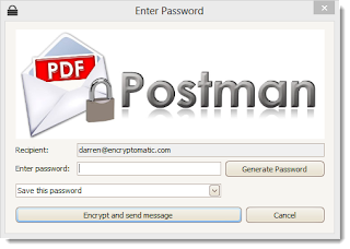 Image shows the PDF Postman prompt requesting email sender to enter a password.