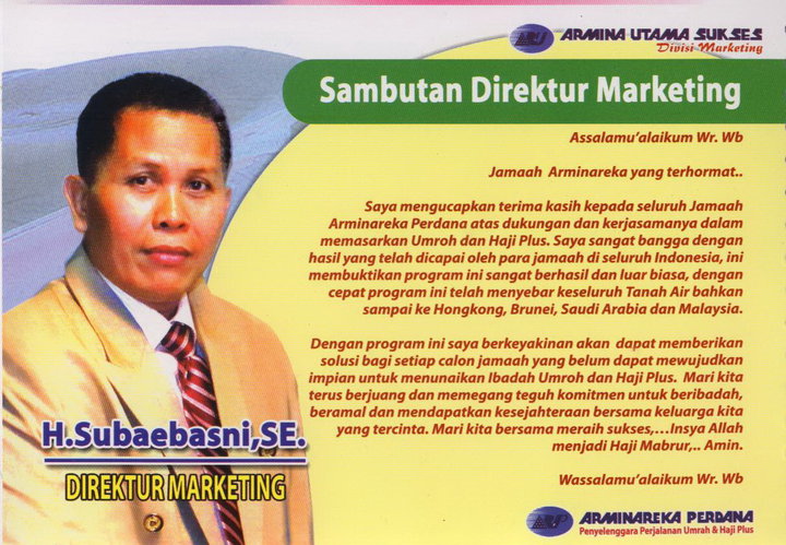Kata sambutan Direktur Marketing PT Arminareka Perdana ~ Niat Berangkat