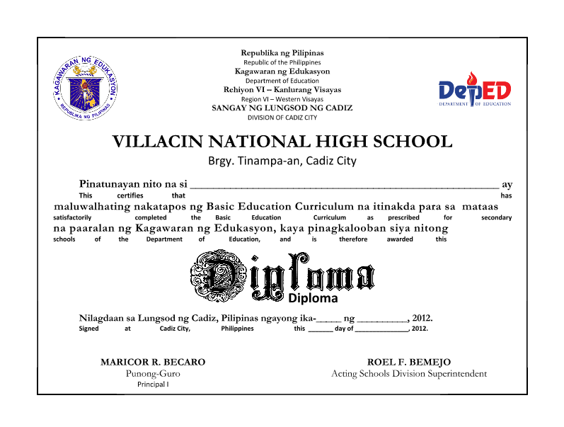 Sample Innovation In Deped Diploma Template Editable Sample Deped Lps