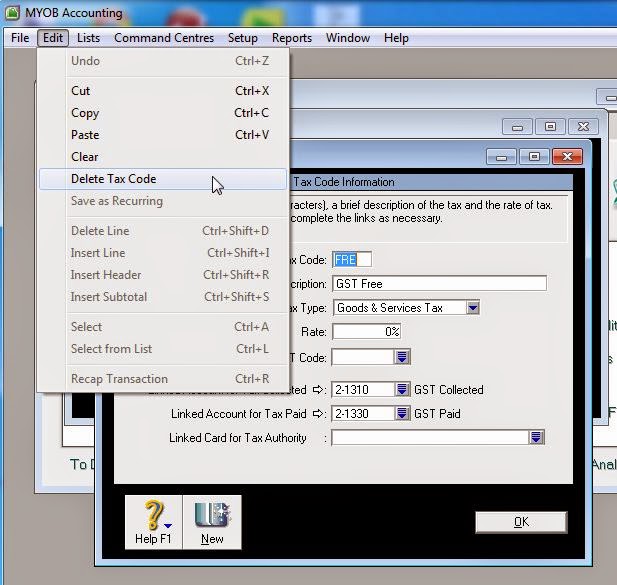 Dummies Guide to MYOB & GST How to delete MYOB tax code