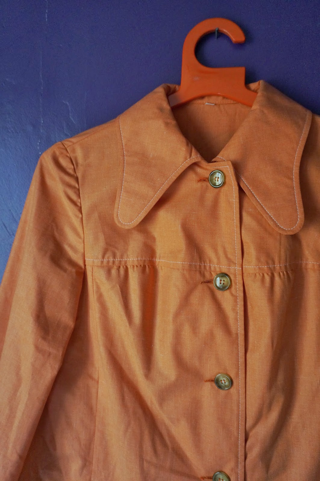 vintage 70s lightweight coat penny dog ear collar light orange mod 1970 twiggy