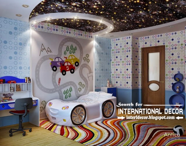 stretch ceilings for modern kids room, stretch ceiling starry sky in black